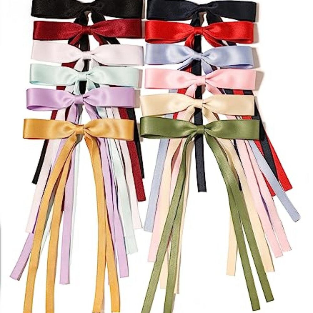 Bow Hair Clips and Barrettes - 12pcs Ribbon